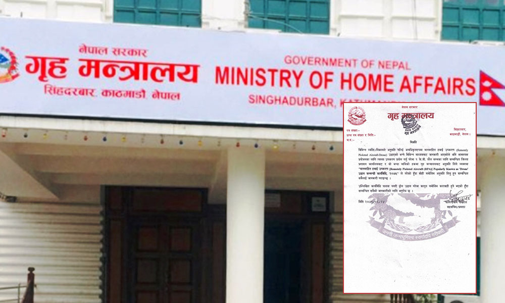 अनुमतिबिना ड्रोन उडाए कारबाही गर्ने गृह मन्त्रालयको चेतावनी