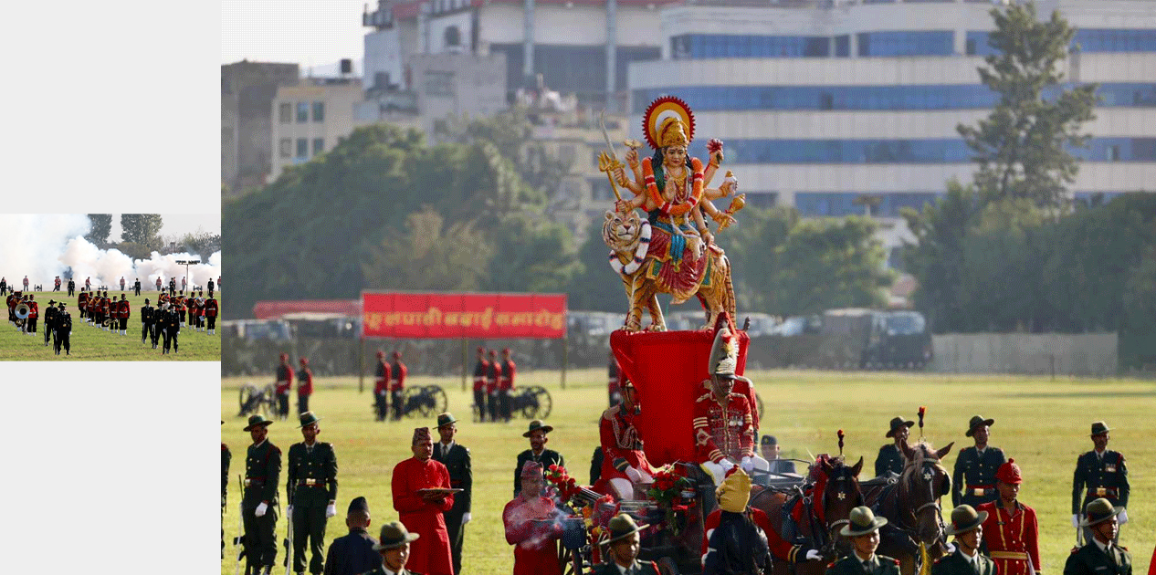 सेनाहरुले टुँडिखेलमा भव्य फूलपाती बढाइँ गरिँदै, हेलिकप्टरबाट पुष्पवृष्टि र दुर्गा नाच प्रदर्शन गरिने