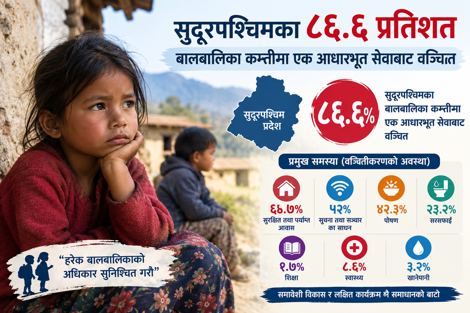 सुदूरपश्चिमका ८६.६ प्रतिशत बालबालिका कम्तीमा एक आधारभूत सेवाबाट वञ्चित